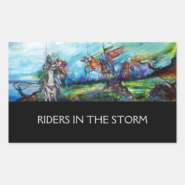 Pegatina Rectangular RIDERS EN LA TORMENTA Caballeros Medievales (Anverso)