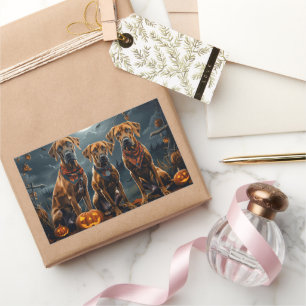 Pegatina Rectangular Ridgeback Rhodesiano Halloween Spooky