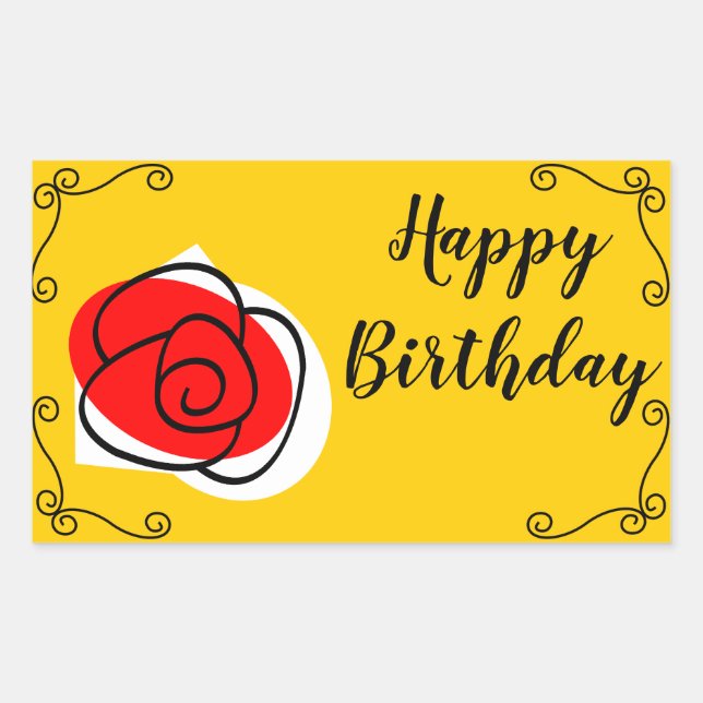 Pegatina Rectangular Rincones de Rosa español Rectángulo feliz cumpleañ (Anverso)