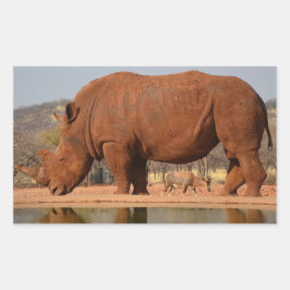Pegatina Rectangular Rinoceronte con barro en foto de piel