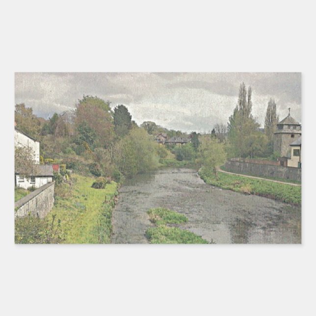 Pegatina Rectangular Río Hafren en Newtown, Powys (Anverso)