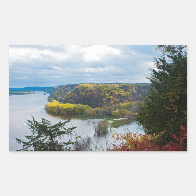 Pegatina Rectangular Río Misisipi y bosques durante el otoño (Anverso)