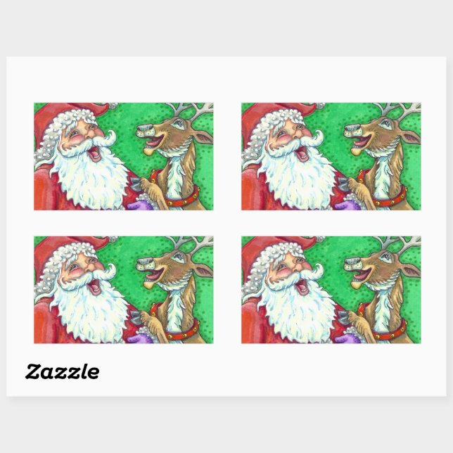 Pegatina Rectangular RÍO SANTA Y REINDEER KNOCK CHISTES Graciosos (Hoja)
