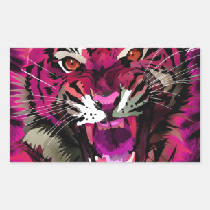 Pegatina Rectangular Roar de tigres - Rosa