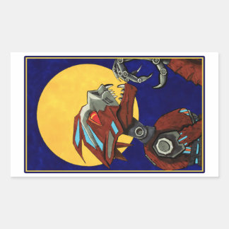 Pegatina Rectangular Robot Werewolf Wolf hombre aúllando en la luna