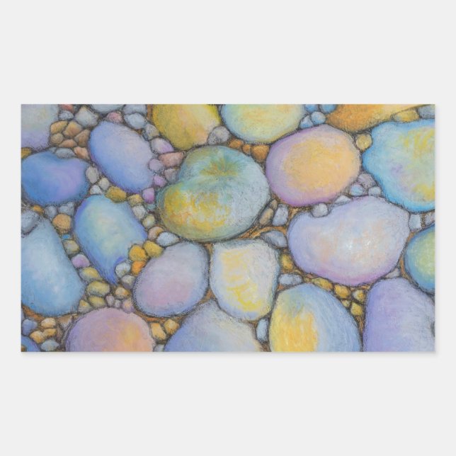 Pegatina Rectangular Roca del río Pastel de Petróleo y guijarros (Anverso)
