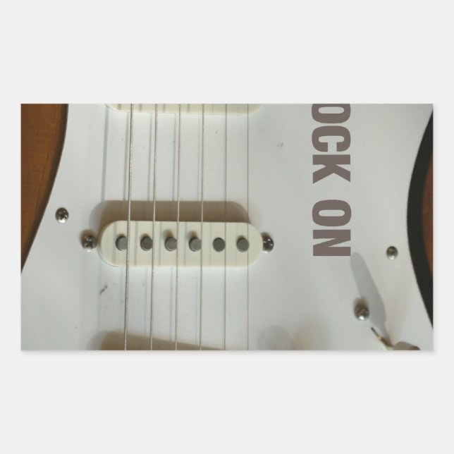 Pegatina Rectangular Rock On Electric Guitar (Anverso)