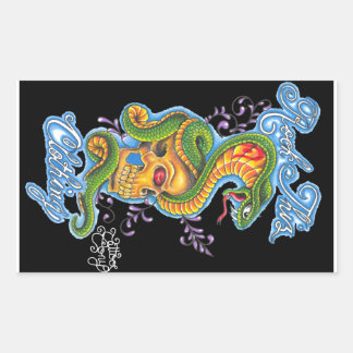 Pegatina Rectangular Rock Thiz Clothing & Tattoo Tony Skull & Snack