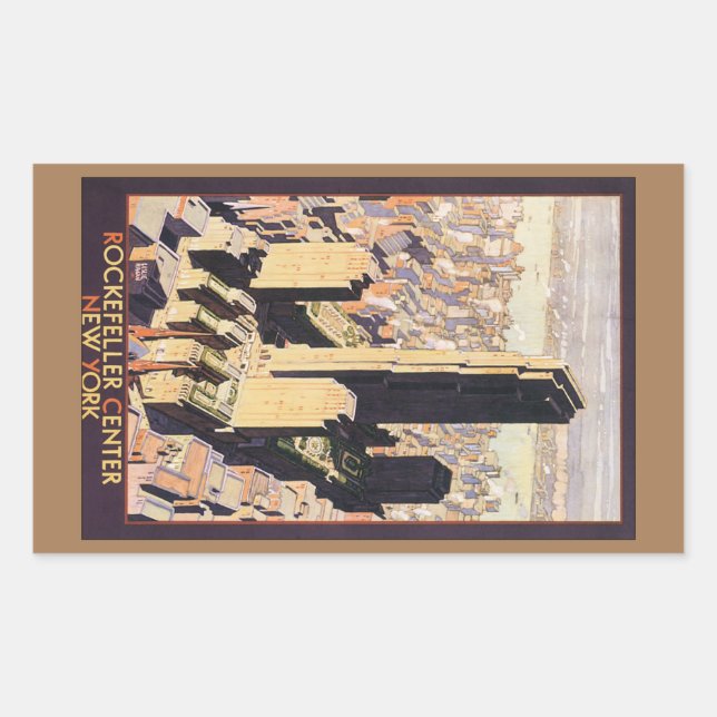 Pegatina Rectangular Rockefeller Center New York (Anverso)