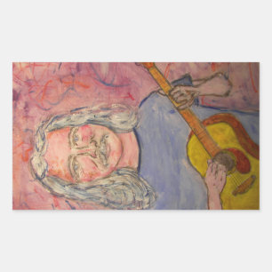 Pegatina Rectangular rockero de pelo plateado