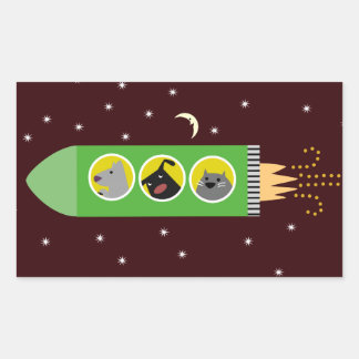 Pegatina Rectangular Rocketship de perros y gatos