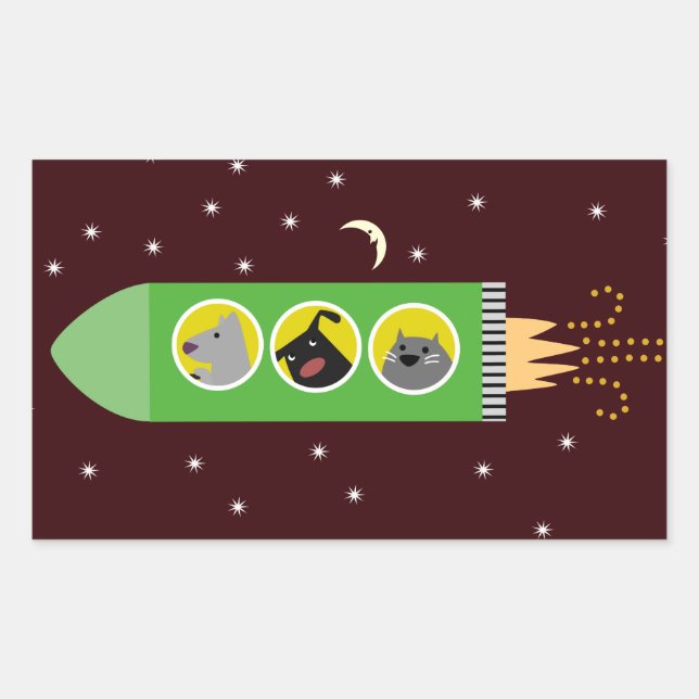 Pegatina Rectangular Rocketship de perros y gatos (Anverso)