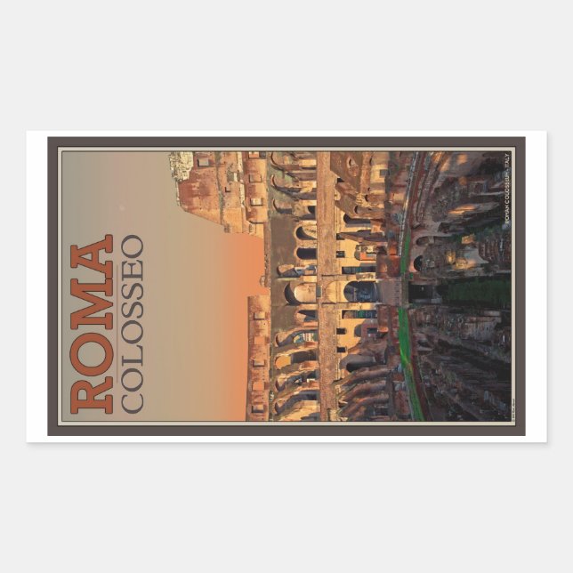 Pegatina Rectangular Roma - Coliseo y la Luna (Anverso)