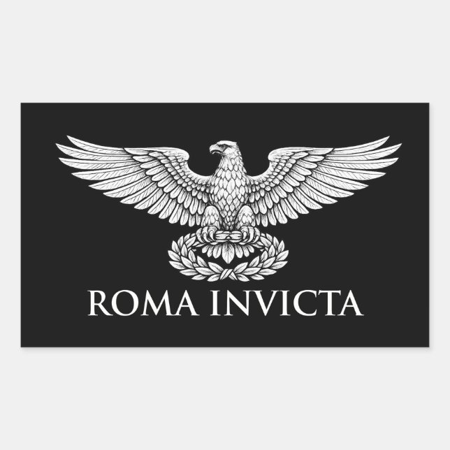 Pegatina Rectangular ROMA INVICTA Emblema del Águila Romana (Anverso)