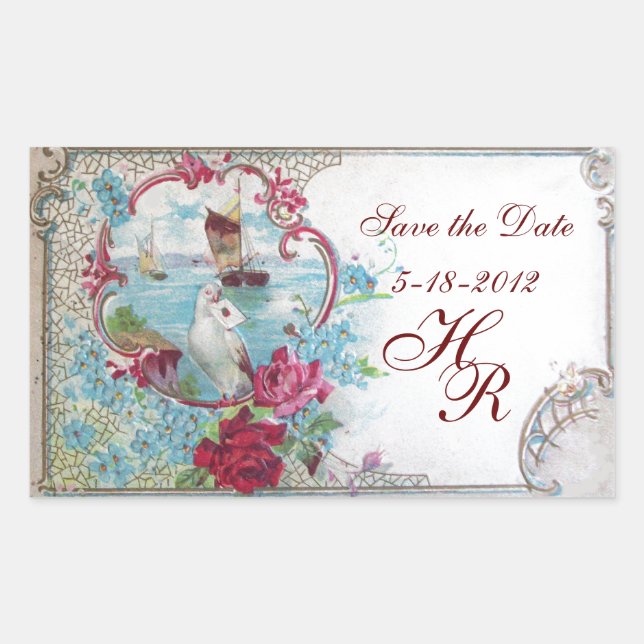 Pegatina Rectangular ROMANTICA MONOGRAM,Guardar fecha,Blanco (Anverso)