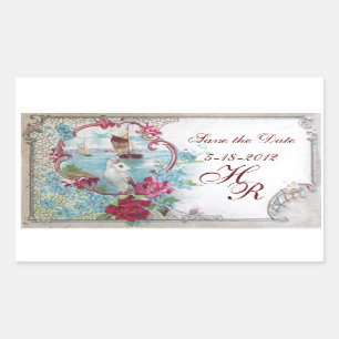 Pegatina Rectangular ROMANTICA MONOGRAM,Guardar fecha,Blanco