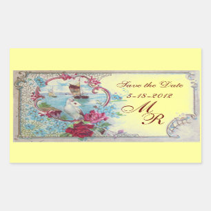 Pegatina Rectangular ROMANTICA MONOGRAM,Save the Date,Amarillo