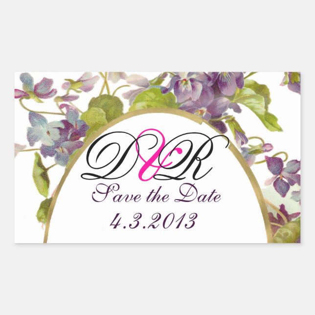 PEGATINA RECTANGULAR ROMANTİCA MONOGRAM / VIOLETAS PURPLE GUARDAR LA FE (Anverso)