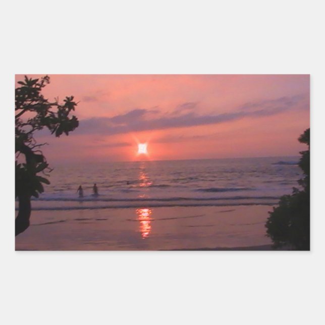 Pegatina Rectangular Romántica playa hawaiana del océano atardecer (Anverso)