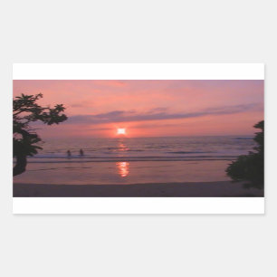 Pegatina Rectangular Romántica playa hawaiana del océano atardecer