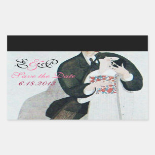 PEGATINA RECTANGULAR ROMÁNTICO BRIDE & GROOM GUARDAR LA FECHA MONOGRAMA