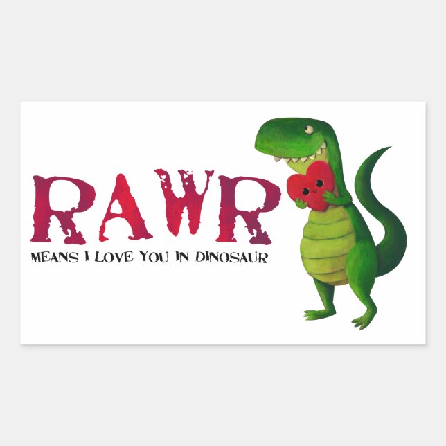 Pegatina Rectangular Romántico RAWR T-rex Dinosaur (Anverso)