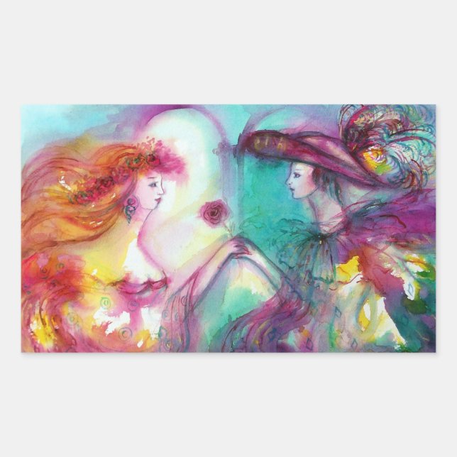 PEGATINA RECTANGULAR ROMEO Y JULIETA / RECTANGULAR BRILLOS AZUL ORO  (Anverso)