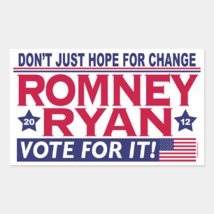 Pegatina Rectangular Romney Ryan Hope Change