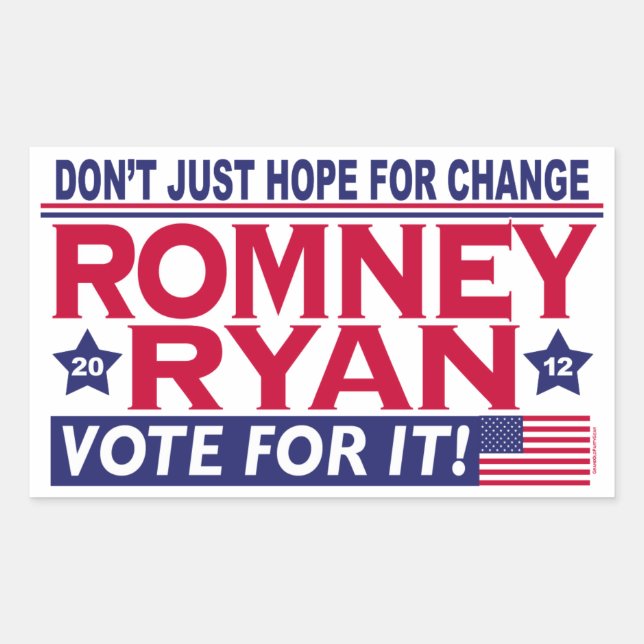 Pegatina Rectangular Romney Ryan Hope Change (Anverso)