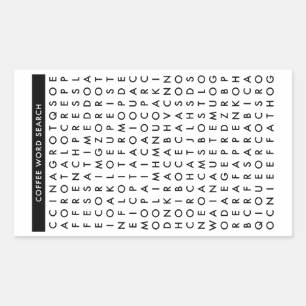 Pegatina Rectangular rompecabezas de búsqueda de palabras de café