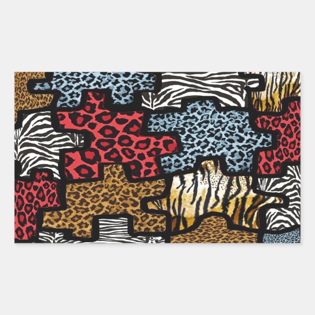 Pegatina Rectangular Rompecabezas de estampado animal Rockabilly RAB (Anverso)