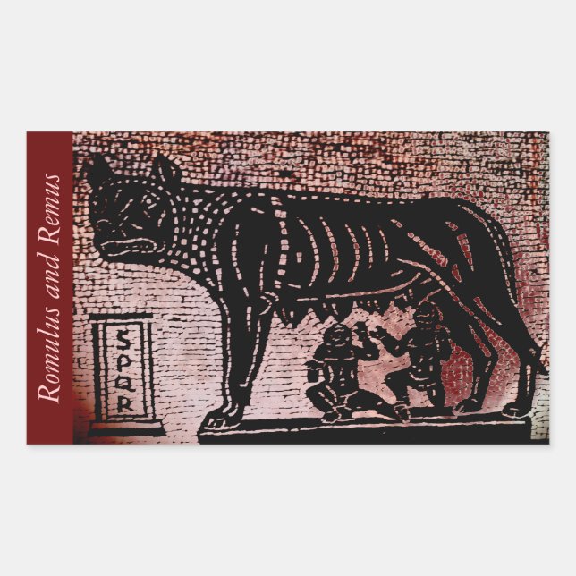 Pegatina Rectangular Romulus y Remus (Anverso)