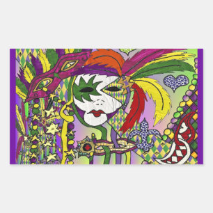 Pegatina Rectangular Ropa Regalos Máscaras de Plumas de Mardi Gras Psic
