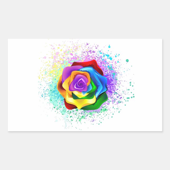 Pegatina Rectangular Rosa arcoiris colorido (Anverso)