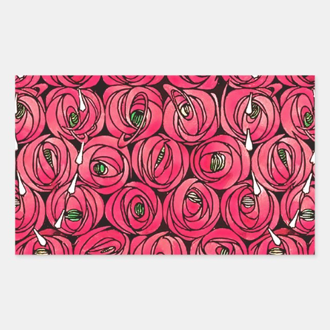 Pegatina Rectangular Rosa Art Nouveau Rennie Macintosh Graphic (Anverso)