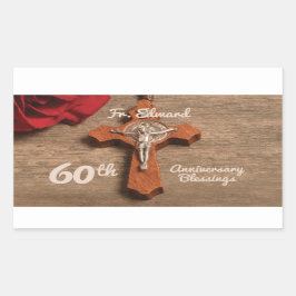 Pegatina Rectangular Rosa de Aniversario de la Ordenación Sacerdote 60 