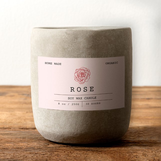 Pegatina Rectangular Rosa de Boho floral suave rosa Kraft Candle Labs (Soft Pink Floral Boho Rose Kraft Candle Labels, Candle Stickers)