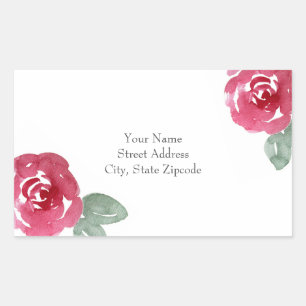Pegatina Rectangular Rosa de color rosa rosado rojo pintado a mano