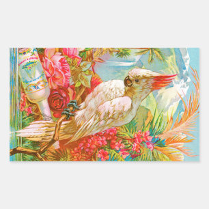 Pegatina Rectangular Rosa de época y Cockatoo