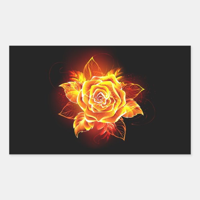 Pegatina Rectangular Rosa de incendios en auge (Anverso)