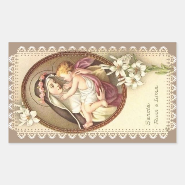 Pegatina Rectangular Rosa de Lima (Anverso)