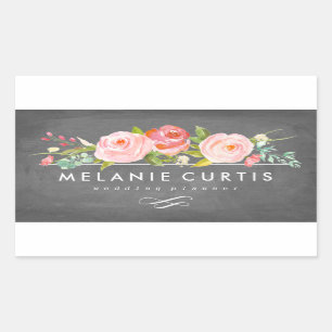 Pegatina Rectangular Rosa Garden Floral Chalkboard Business