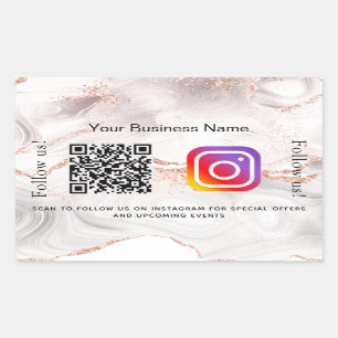 Pegatina Rectangular Rosa oro agar mármol negocios qr código Instagram