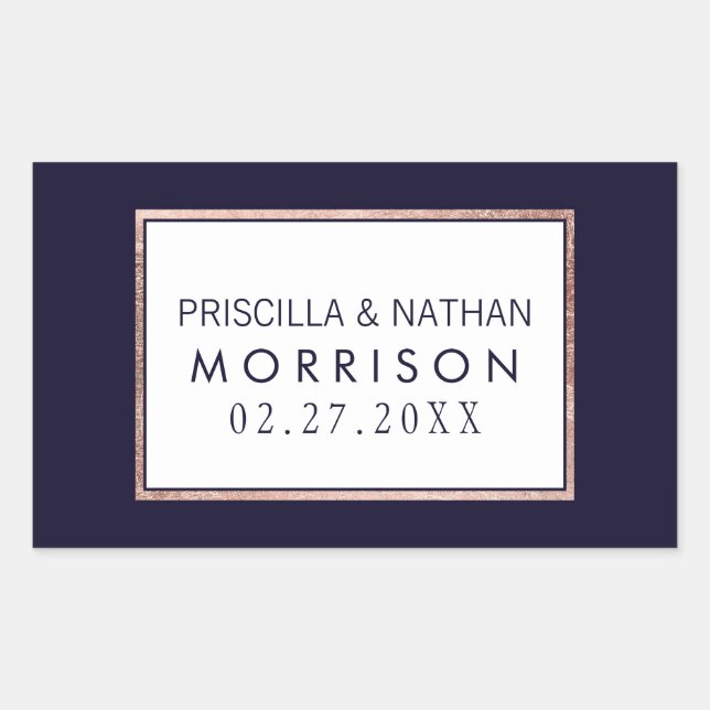 Pegatina Rectangular Rosa simple  Boda azul de la marina de oro (Anverso)