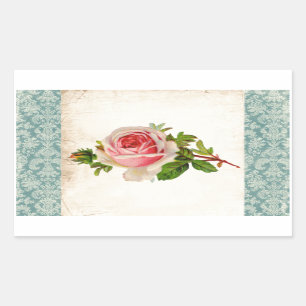 Pegatina Rectangular Rosa victoriano y Damask