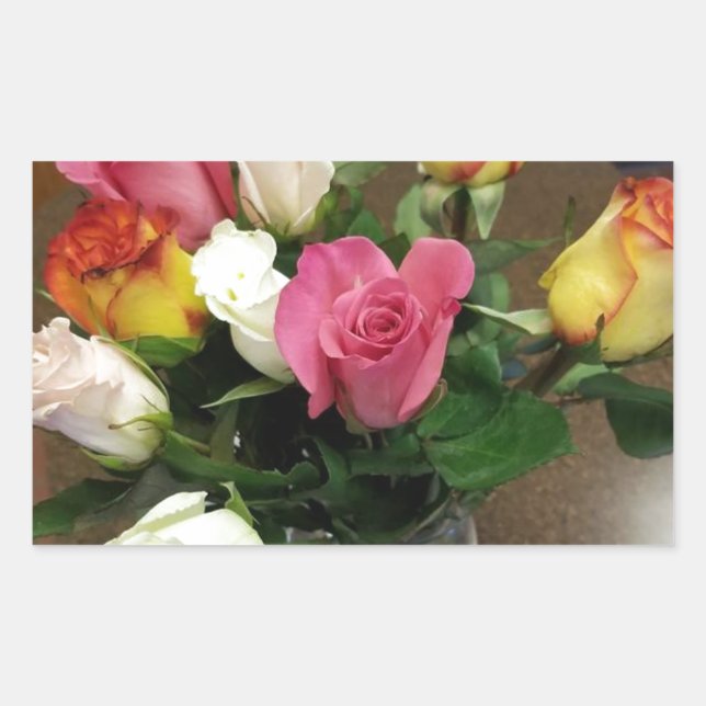 Pegatina Rectangular Rosas (Anverso)
