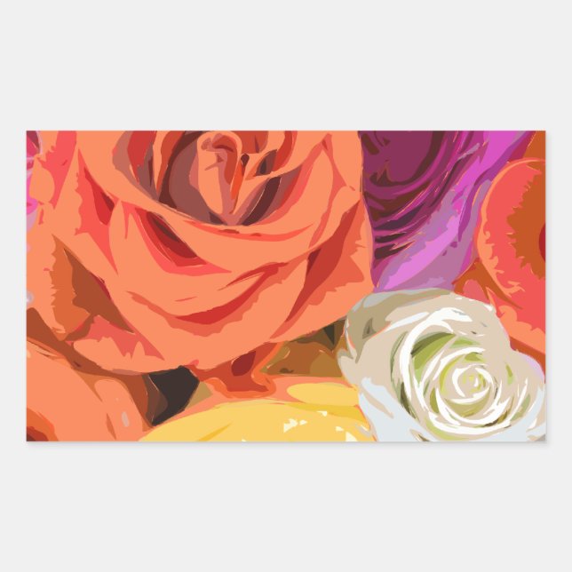Pegatina Rectangular Rosas (Anverso)