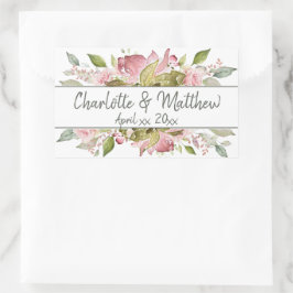 Pegatina Rectangular Rosas de acuarela Boda rosa suave