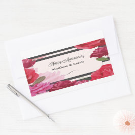 Pegatina Rectangular Rosas de Aniversario boda, franjas, nombres person