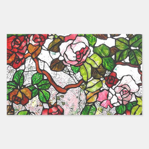 Pegatina Rectangular Rosas de escalada - vidrio manchado